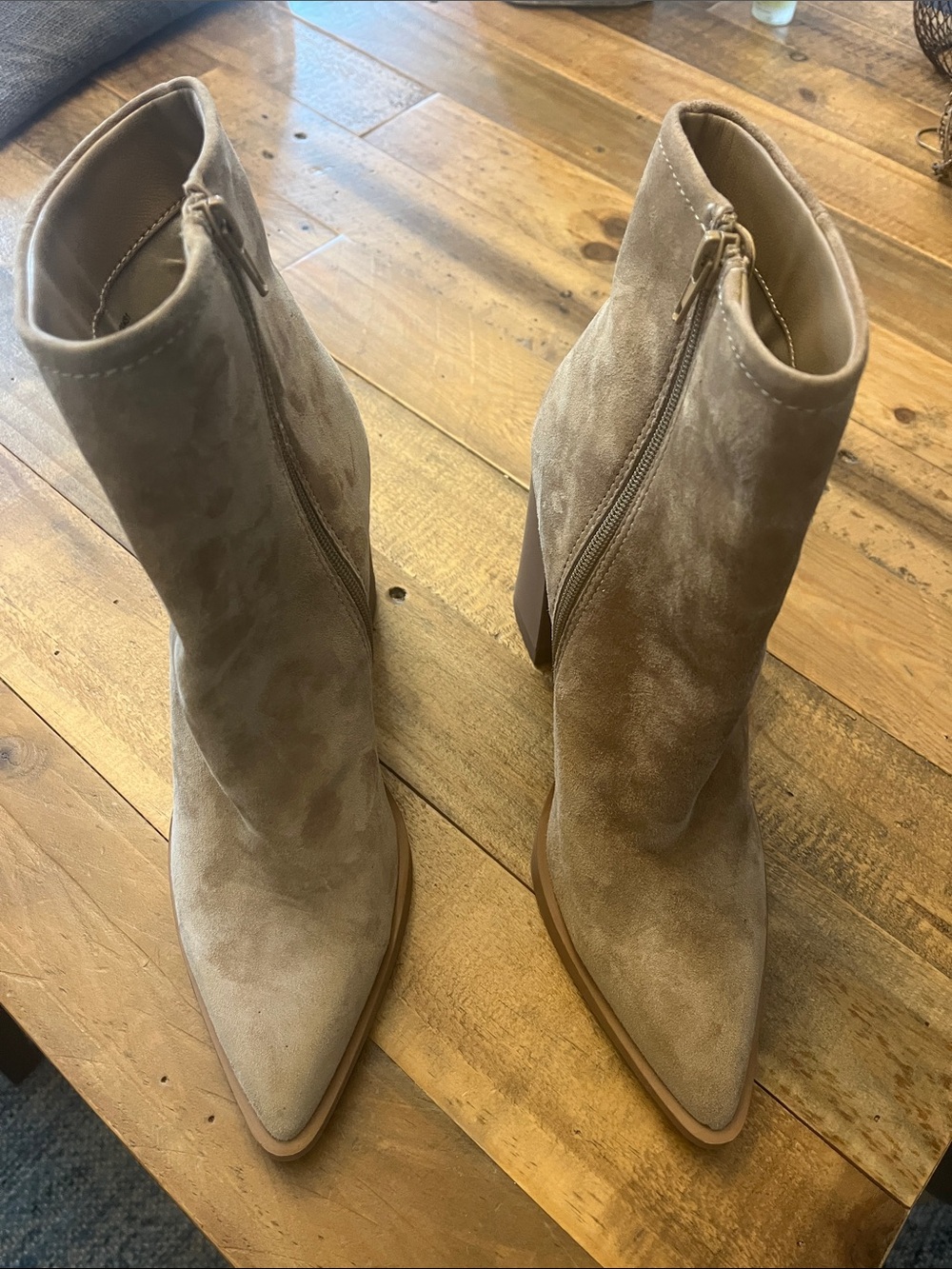 Steve Madden Taupe Suede Pointed Ankle Booties